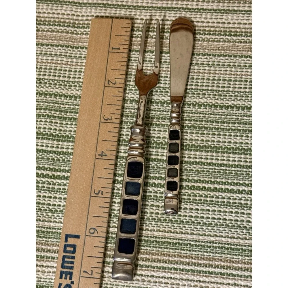 Vintage Heavyweight Geometric Blue Inlay Cocktail & Charcuterie Set (7pcs)